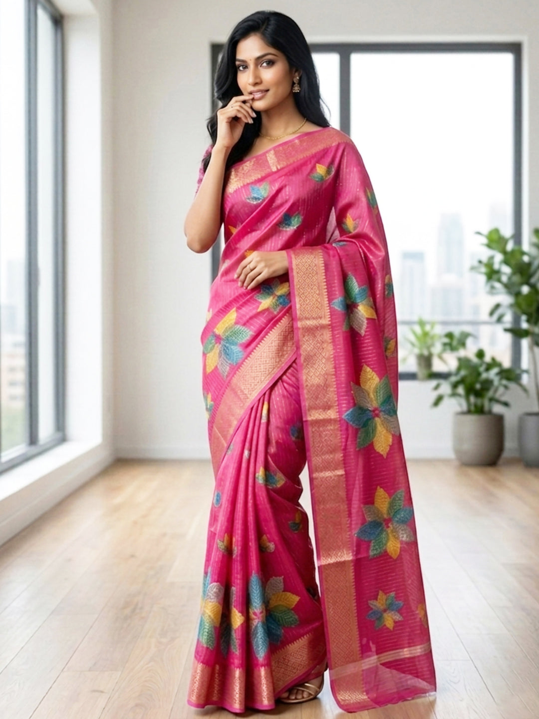 Urban Pallu Printed Silk Blend Festive Saree
