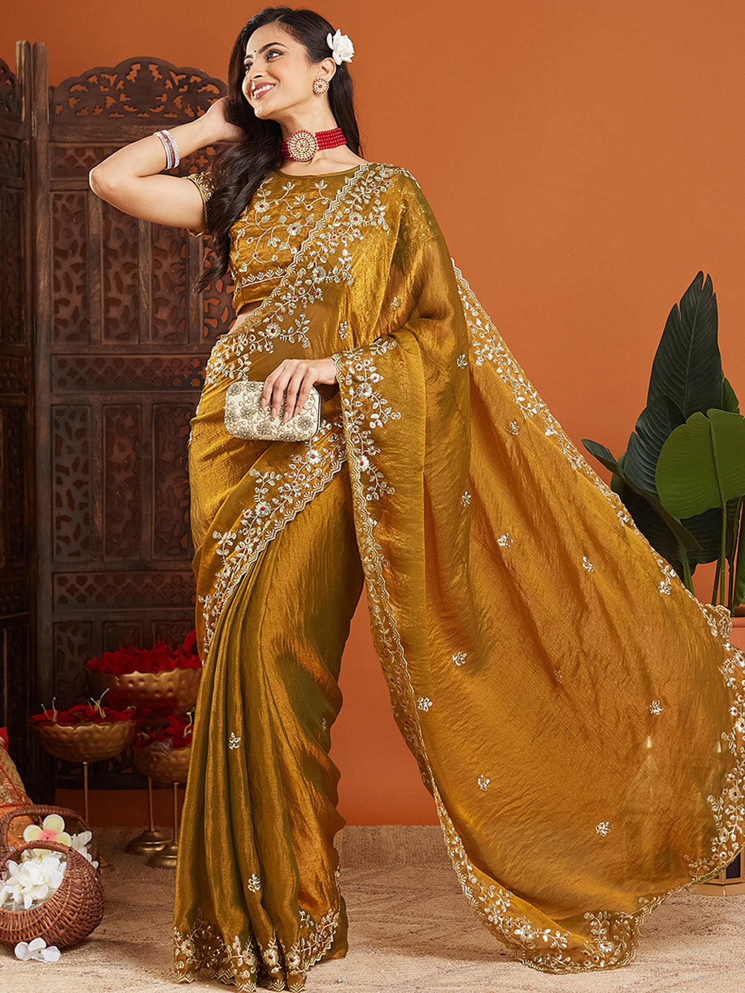 Urban Pallu Embroidered Organza Fusion Saree