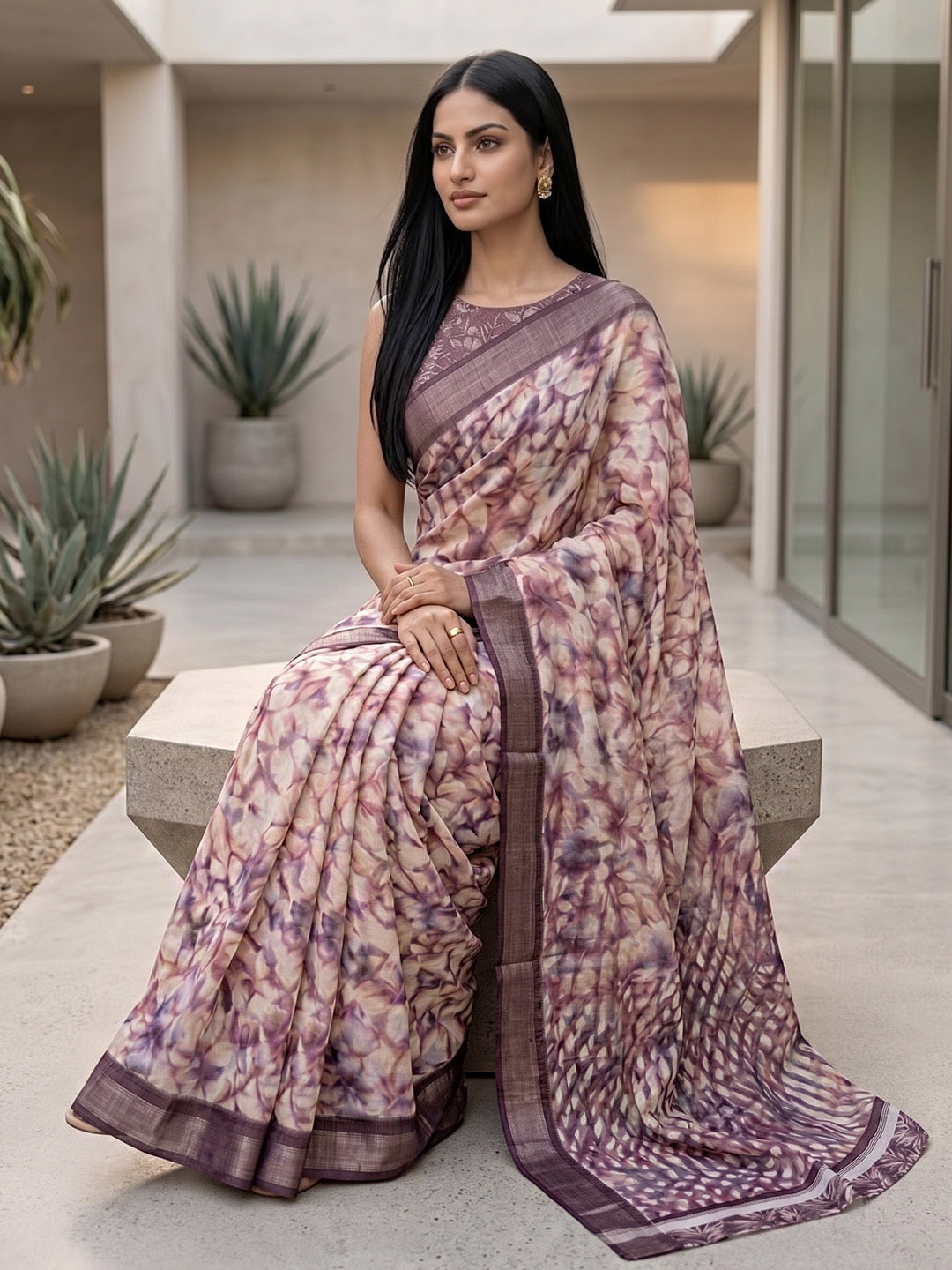 Urban Pallu Solid Cotton Blend Festive Saree