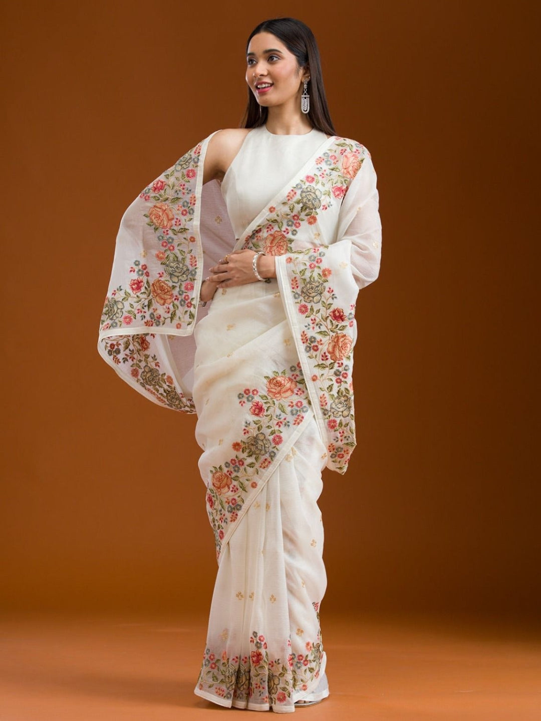 Urban Pallu Solid Organza Festive Saree