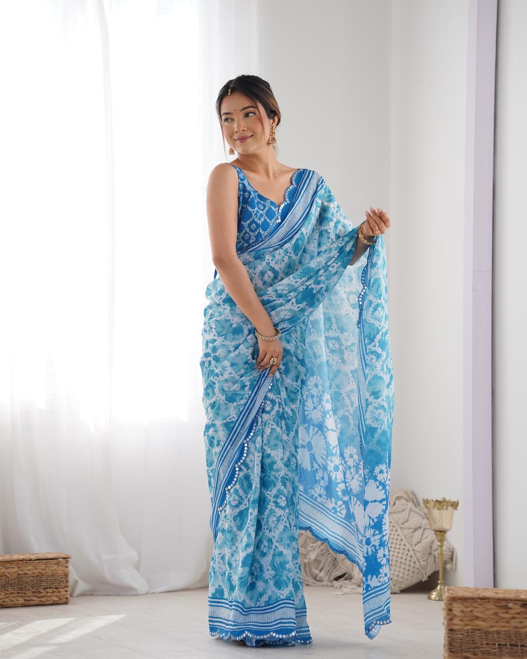 Urban Pallu Tie and Dye Mirror Work Silk Blend Saree