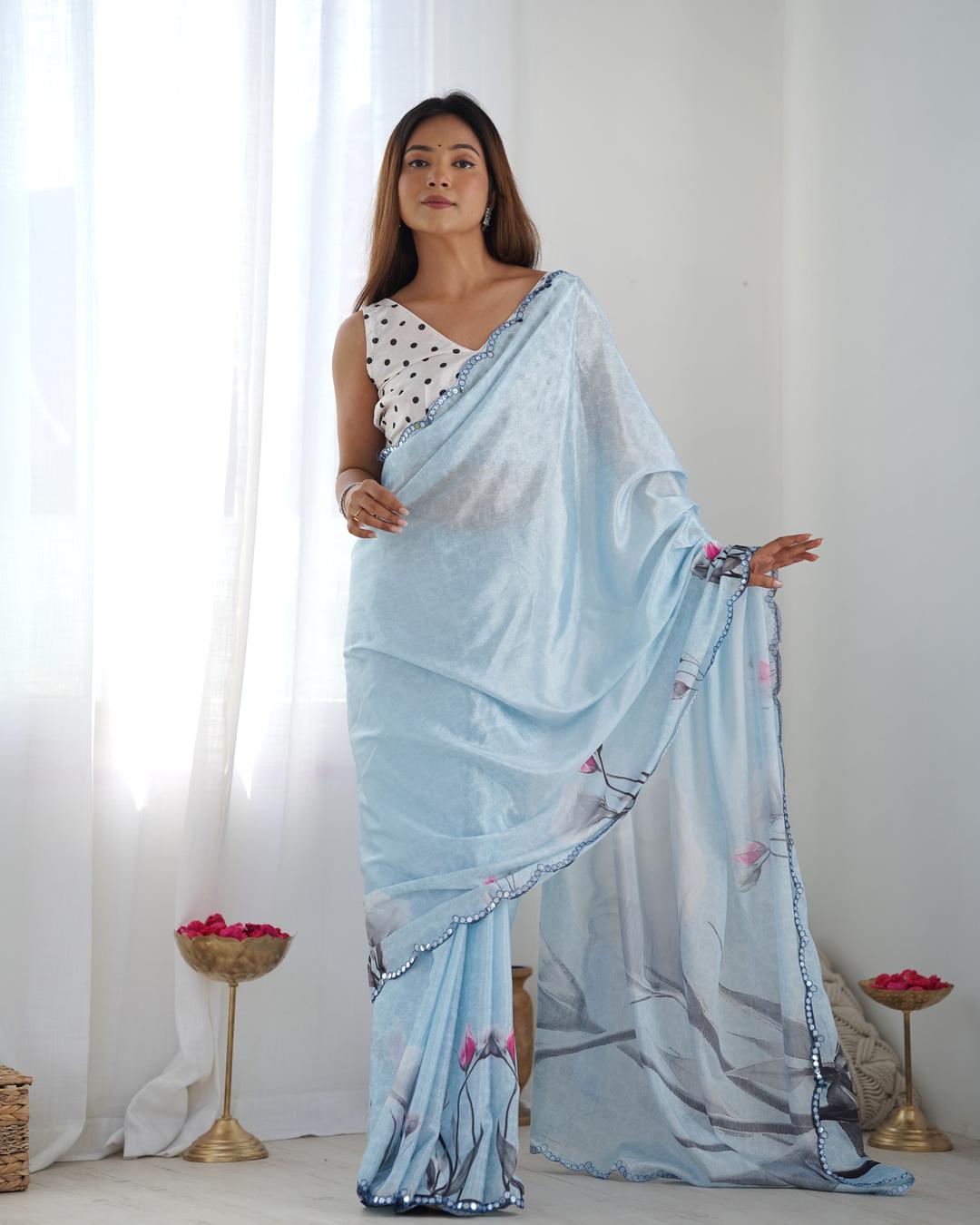 Urban Pallu Floral Sequinned Silk Blend Saree