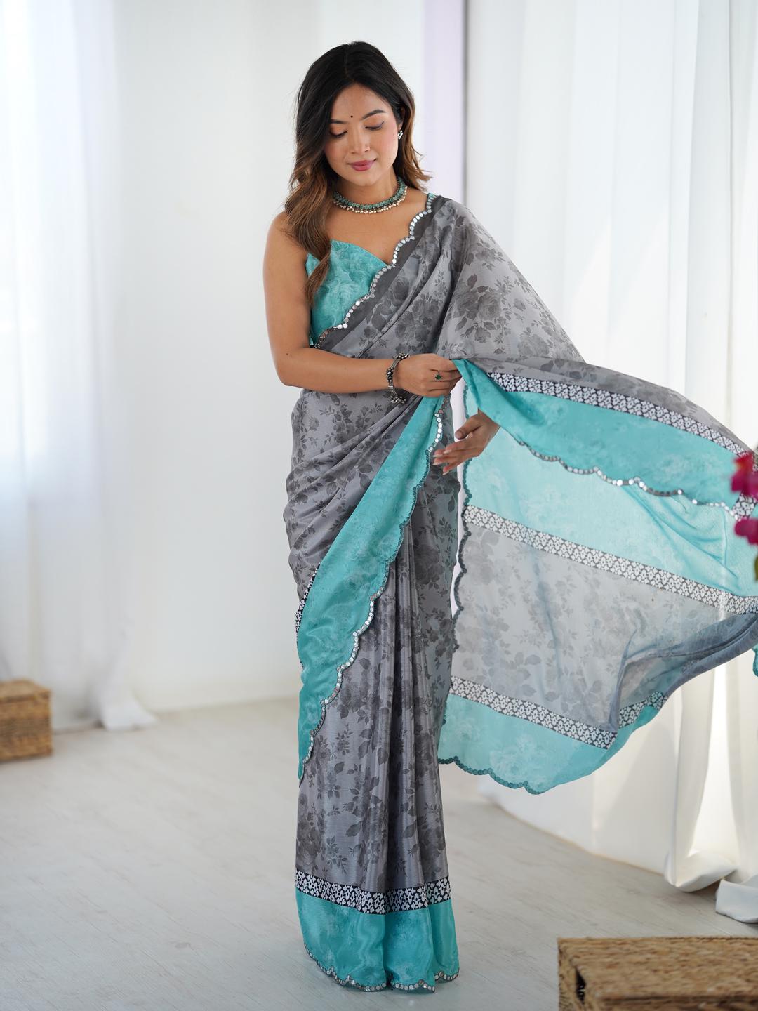 Urban Pallu Floral Sequinned Silk Blend Saree