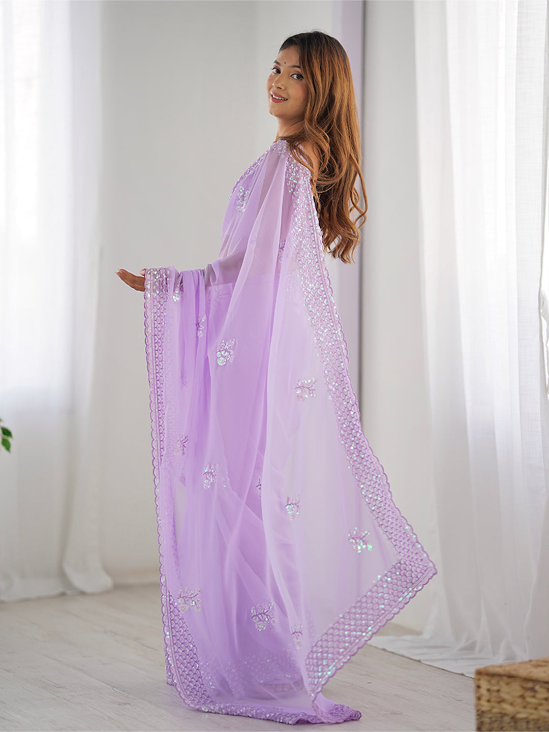 Urban Pallu Embellished Sequinned Poly Georgette Heavy Work Saree