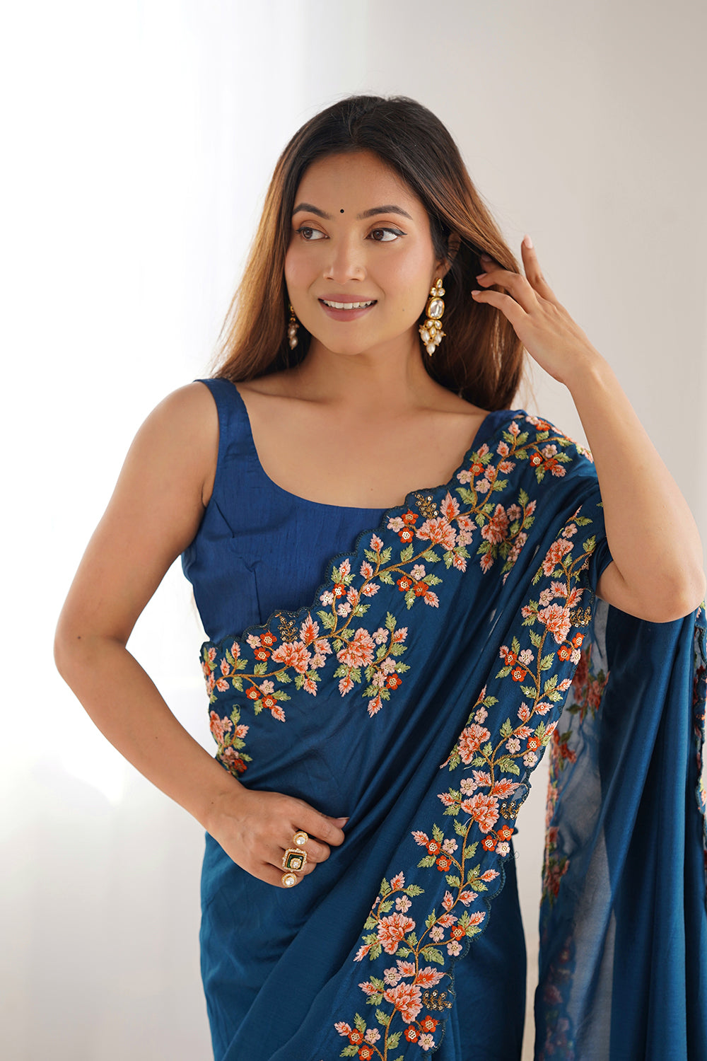 Urban Pallu Solid Silk Blend Festive Saree