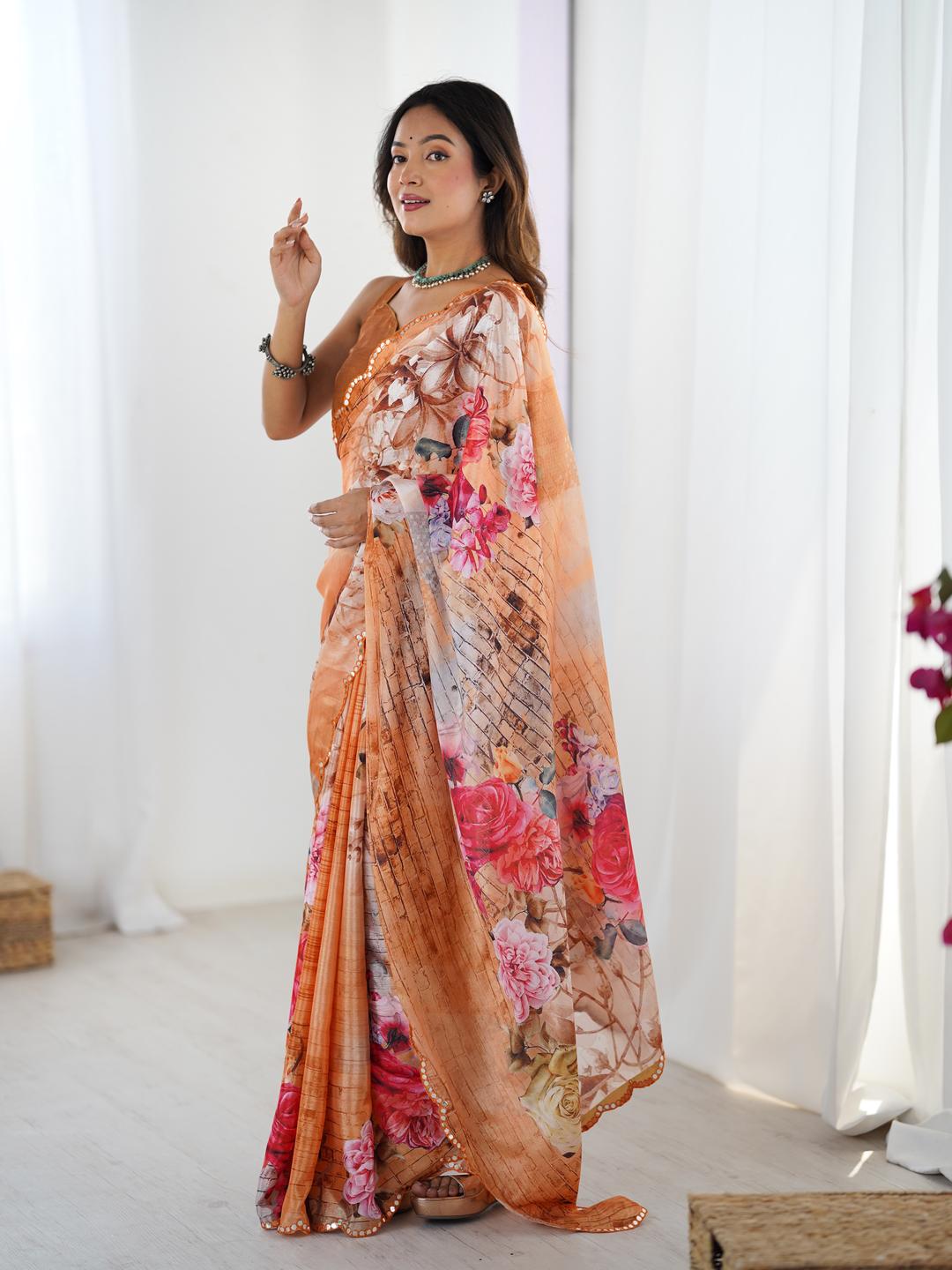 Urban Pallu Floral Sequinned Silk Blend Saree