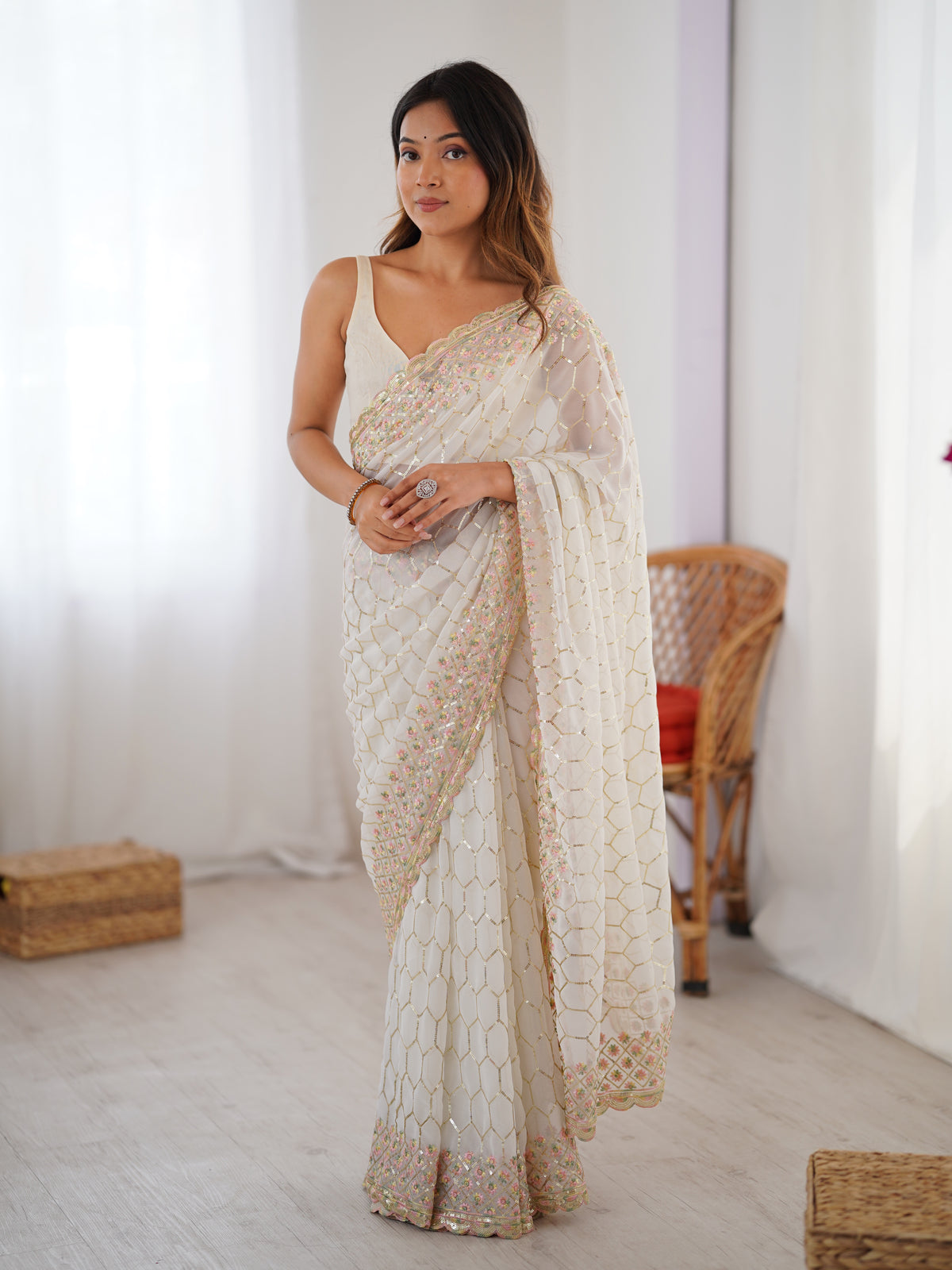 Urban Pallu Embellished Sequinned Poly Georgette Heavy Work Saree