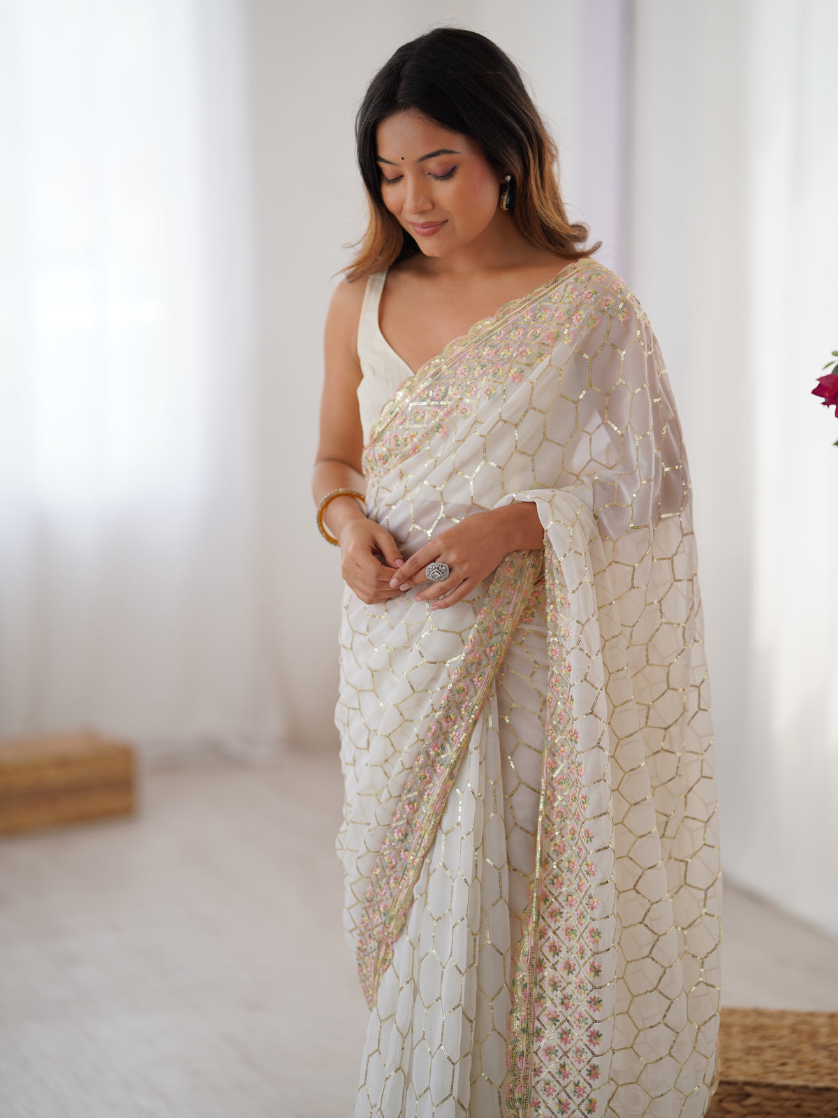 Urban Pallu Embellished Sequinned Poly Georgette Heavy Work Saree