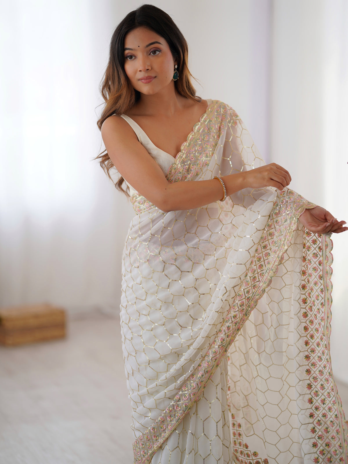 Urban Pallu Embellished Sequinned Poly Georgette Heavy Work Saree