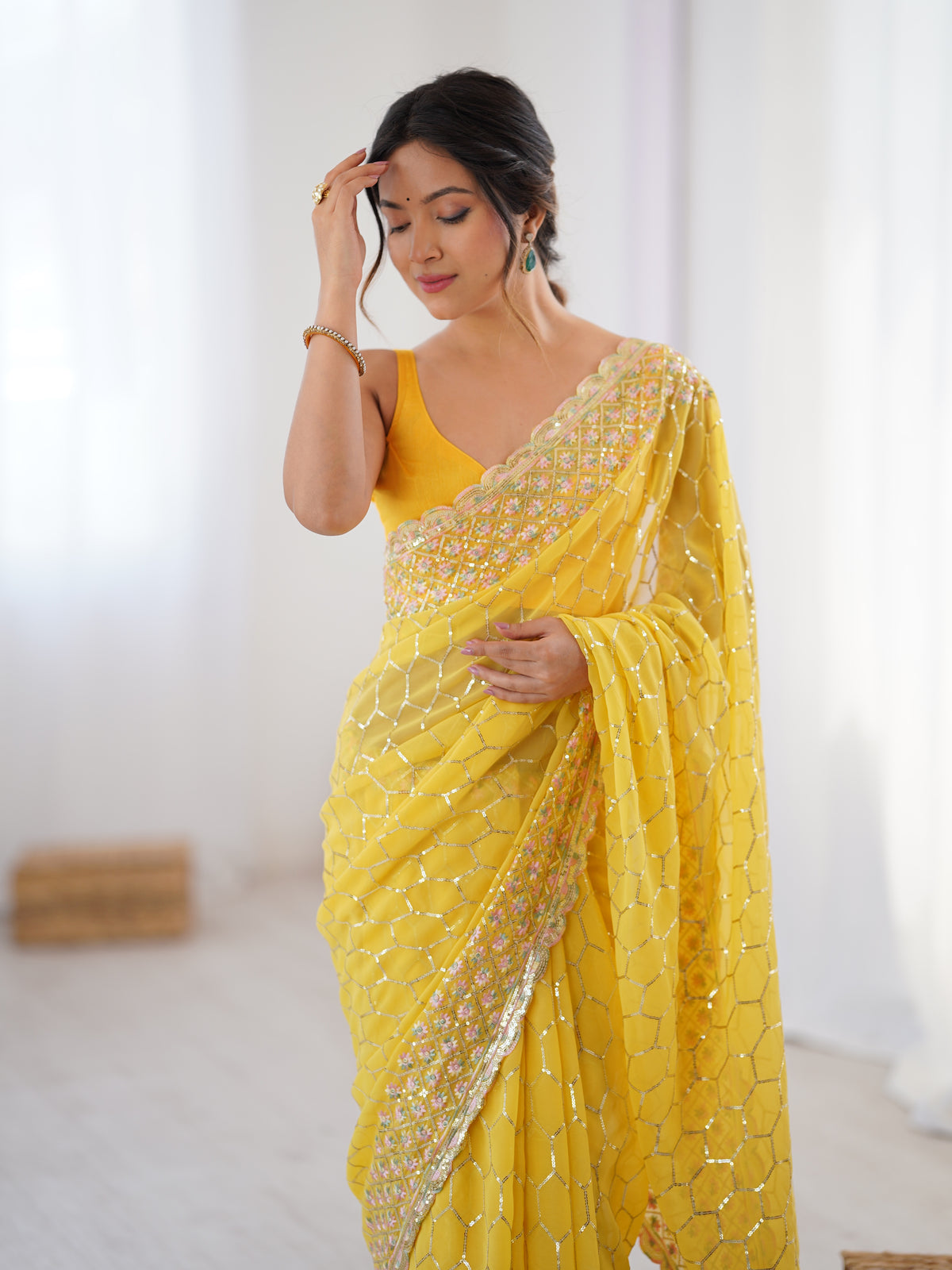 Urban Pallu Embroidered Poly Georgette Festive Saree