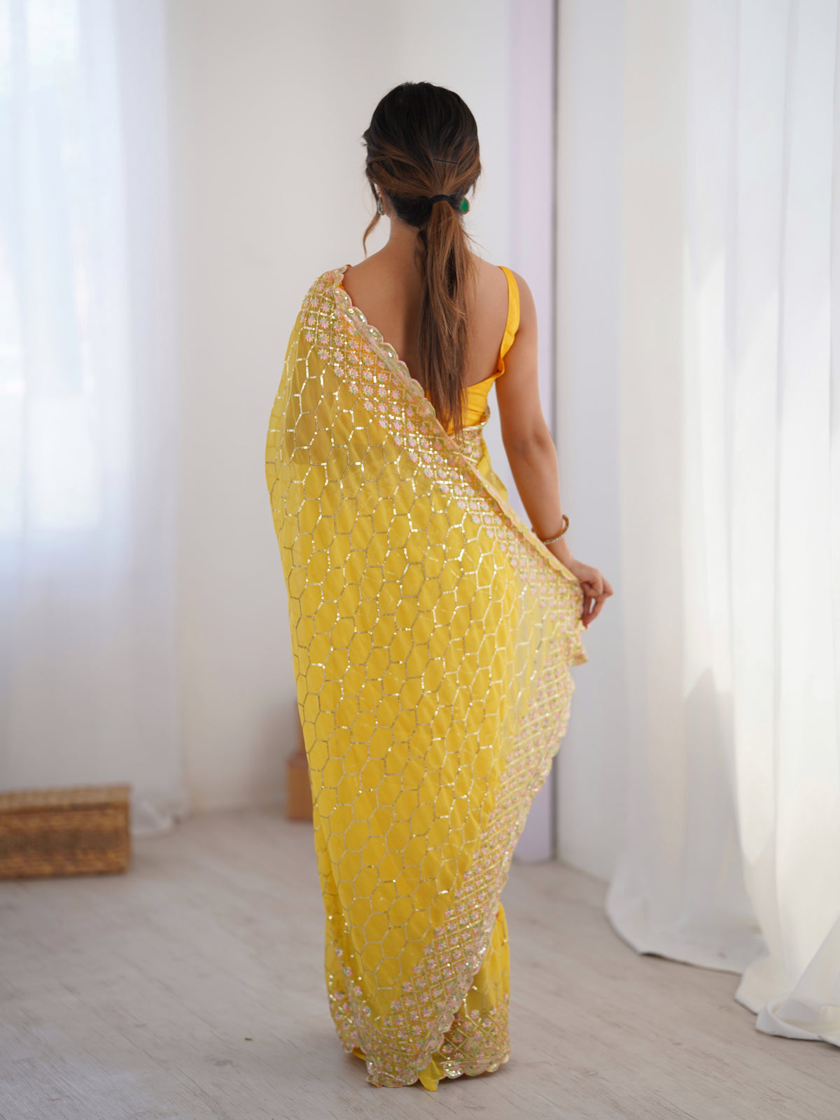 Urban Pallu Embroidered Poly Georgette Festive Saree