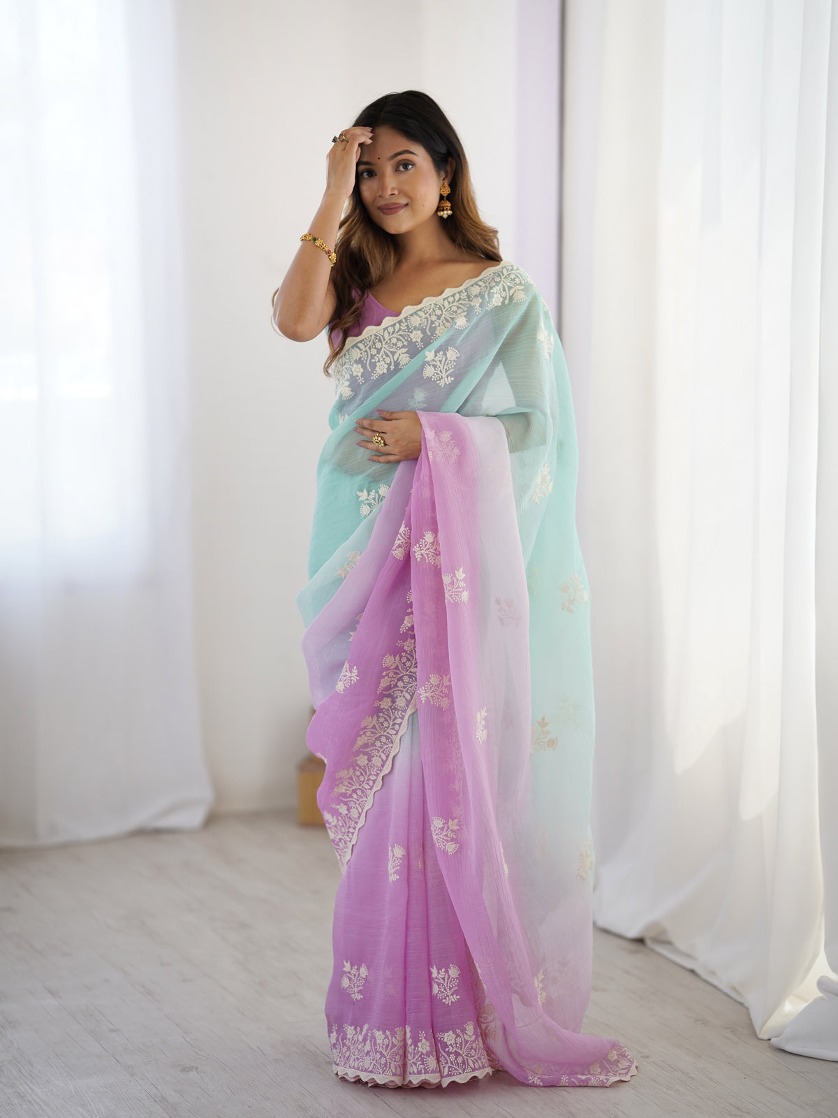 Urban Pallu Embroidered Organza Party Saree