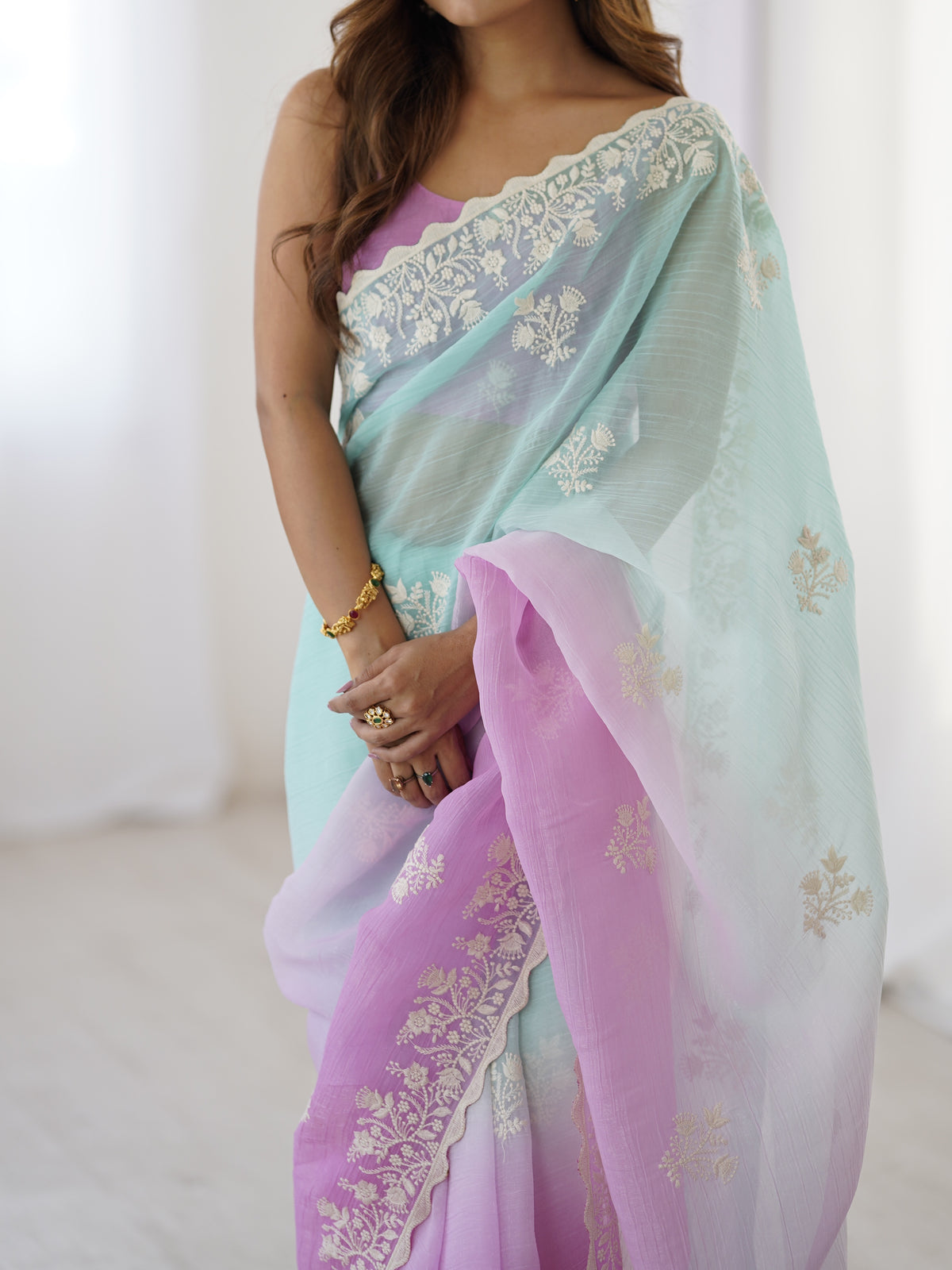 Urban Pallu Embroidered Organza Party Saree