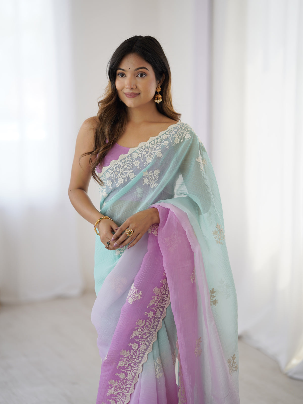 Urban Pallu Embroidered Organza Party Saree