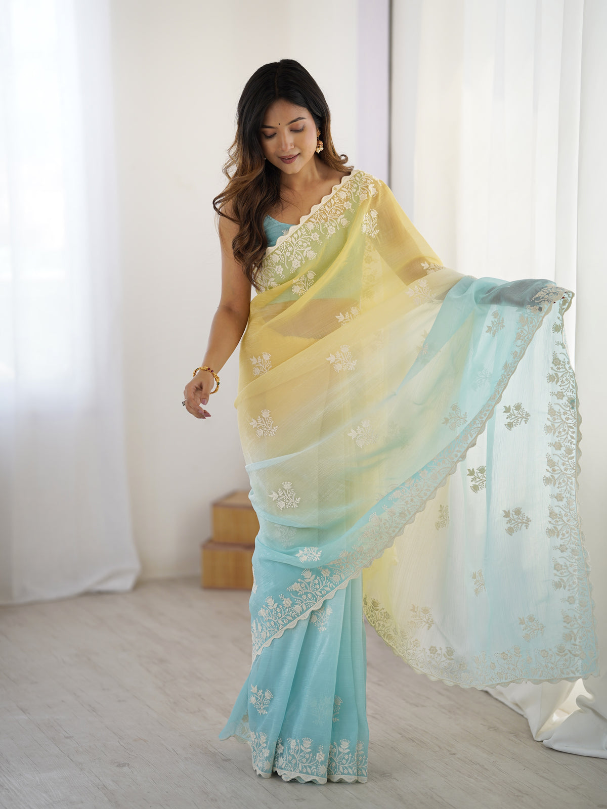 Urban Pallu Embroidered Organza Party Saree