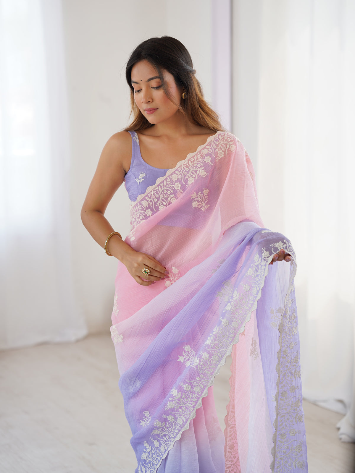 Urban Pallu Embroidered Organza Party Saree