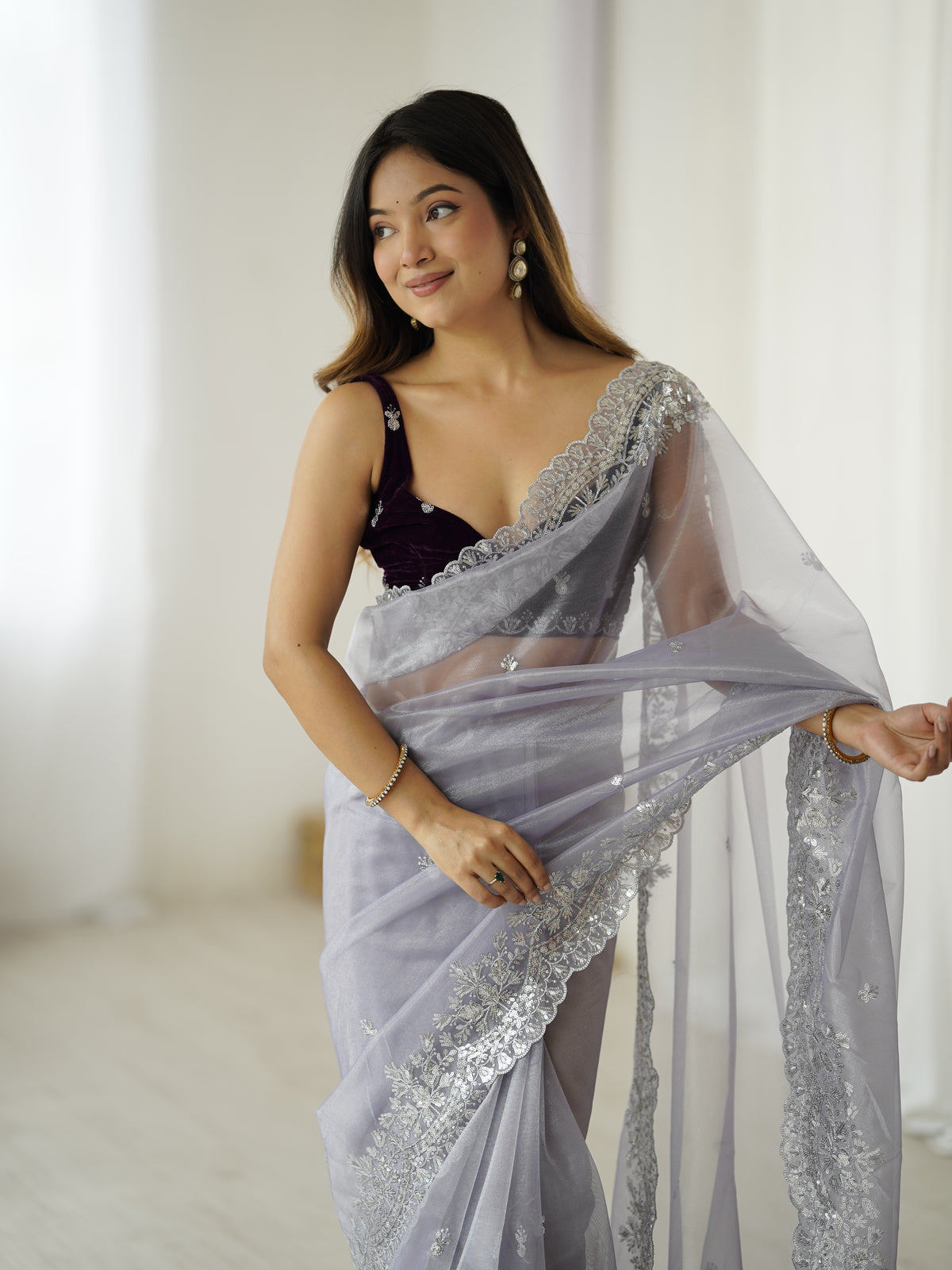 Urban Pallu Embroidered Organza Festive Saree