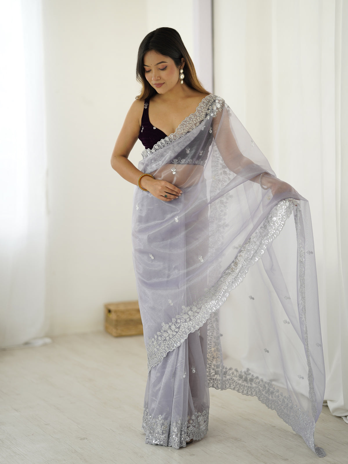 Urban Pallu Embroidered Organza Festive Saree