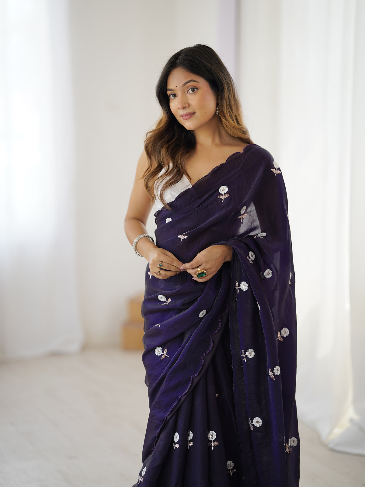Urban Pallu Solid Poly Georgette Festive Saree