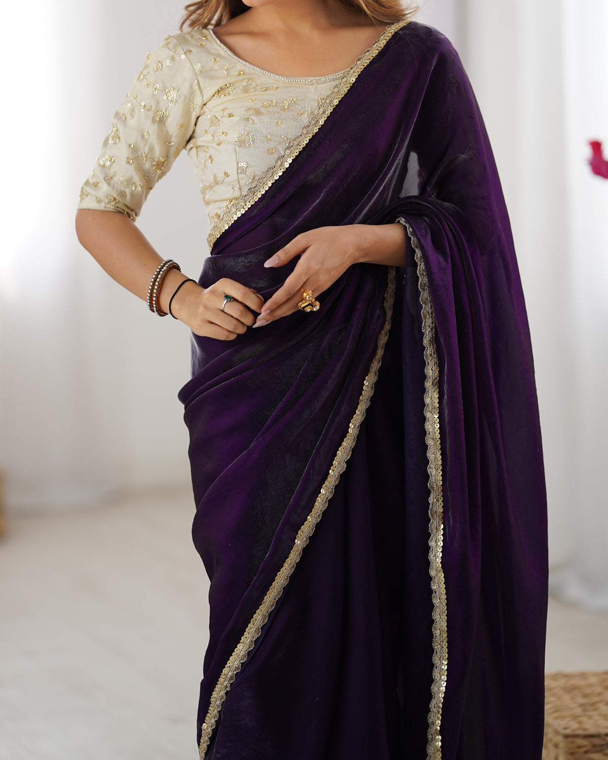 Urban Pallu Solid Tissue Festive Saree