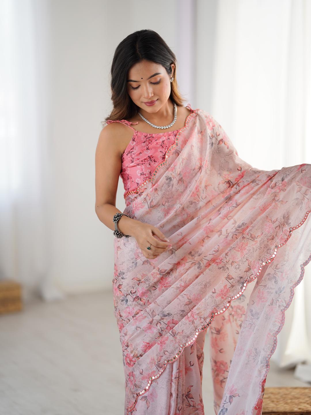 Urban Pallu Floral Sequinned Silk Blend Saree