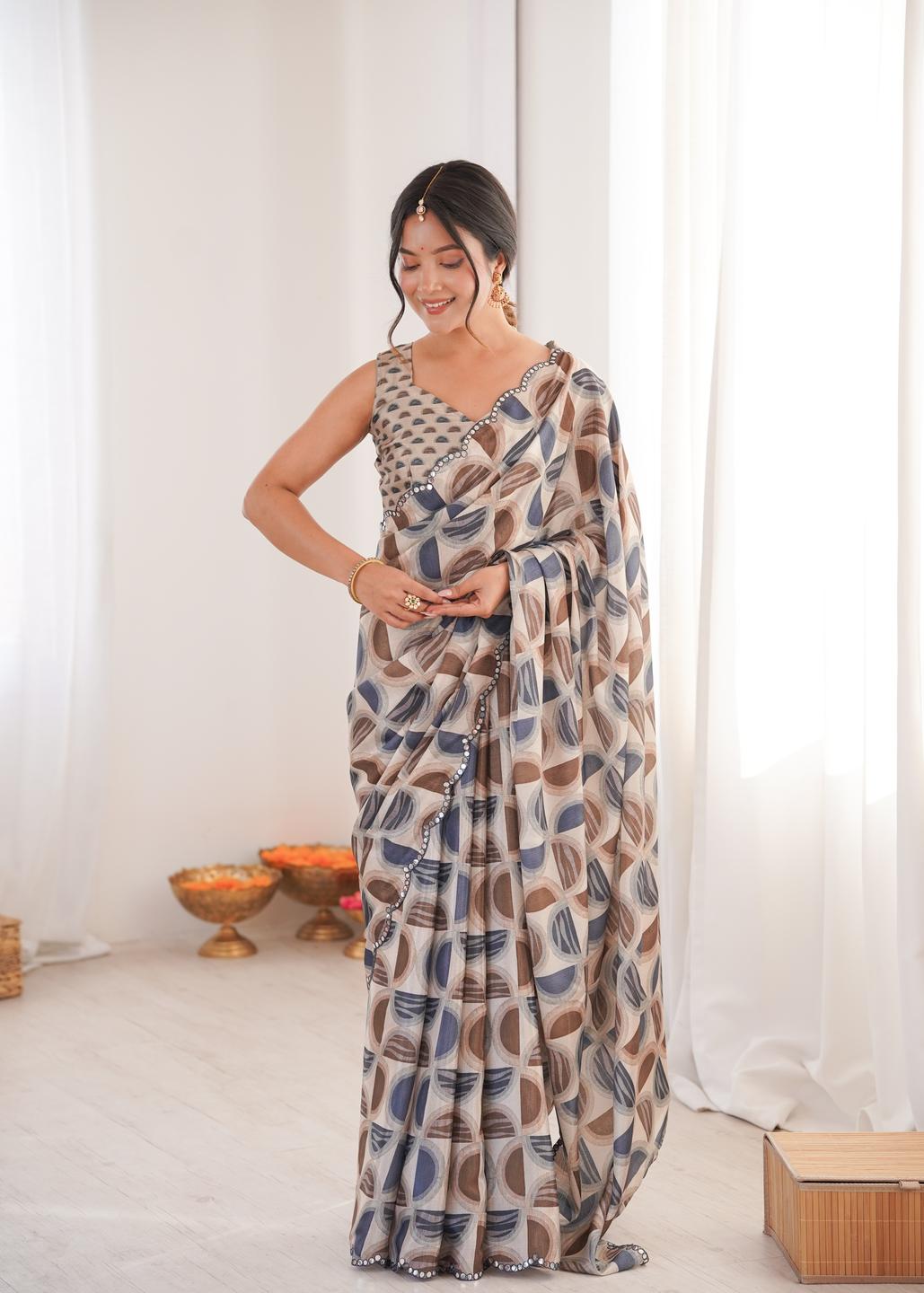 Urban Pallu Mirror Work Silk Blend Saree
