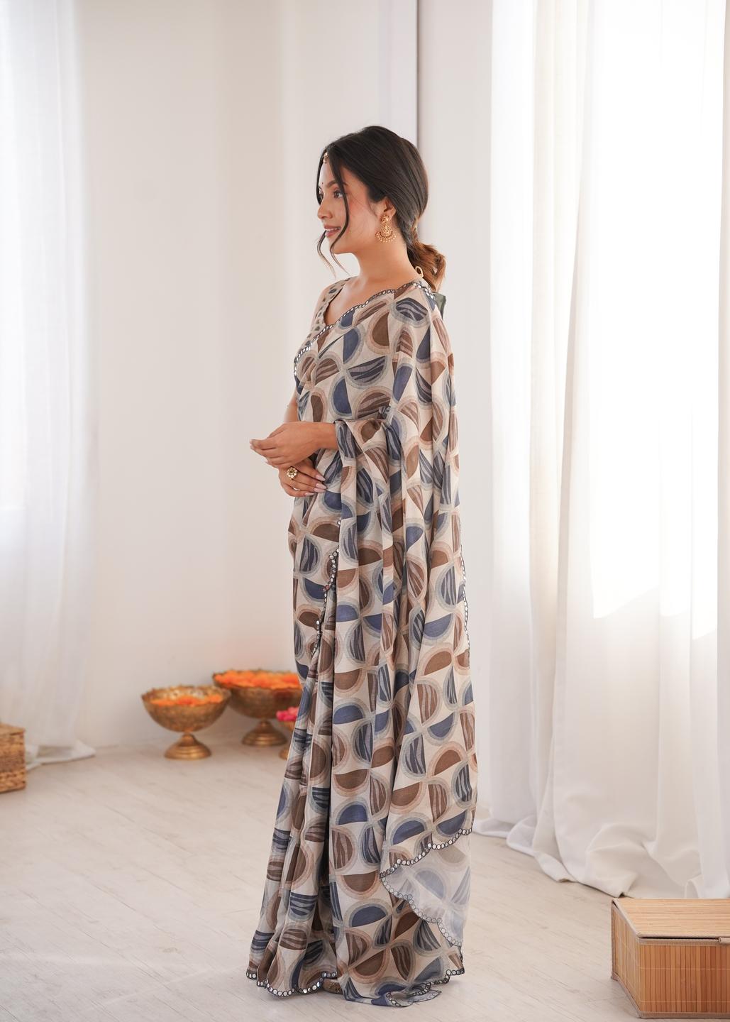 Urban Pallu Mirror Work Silk Blend Saree