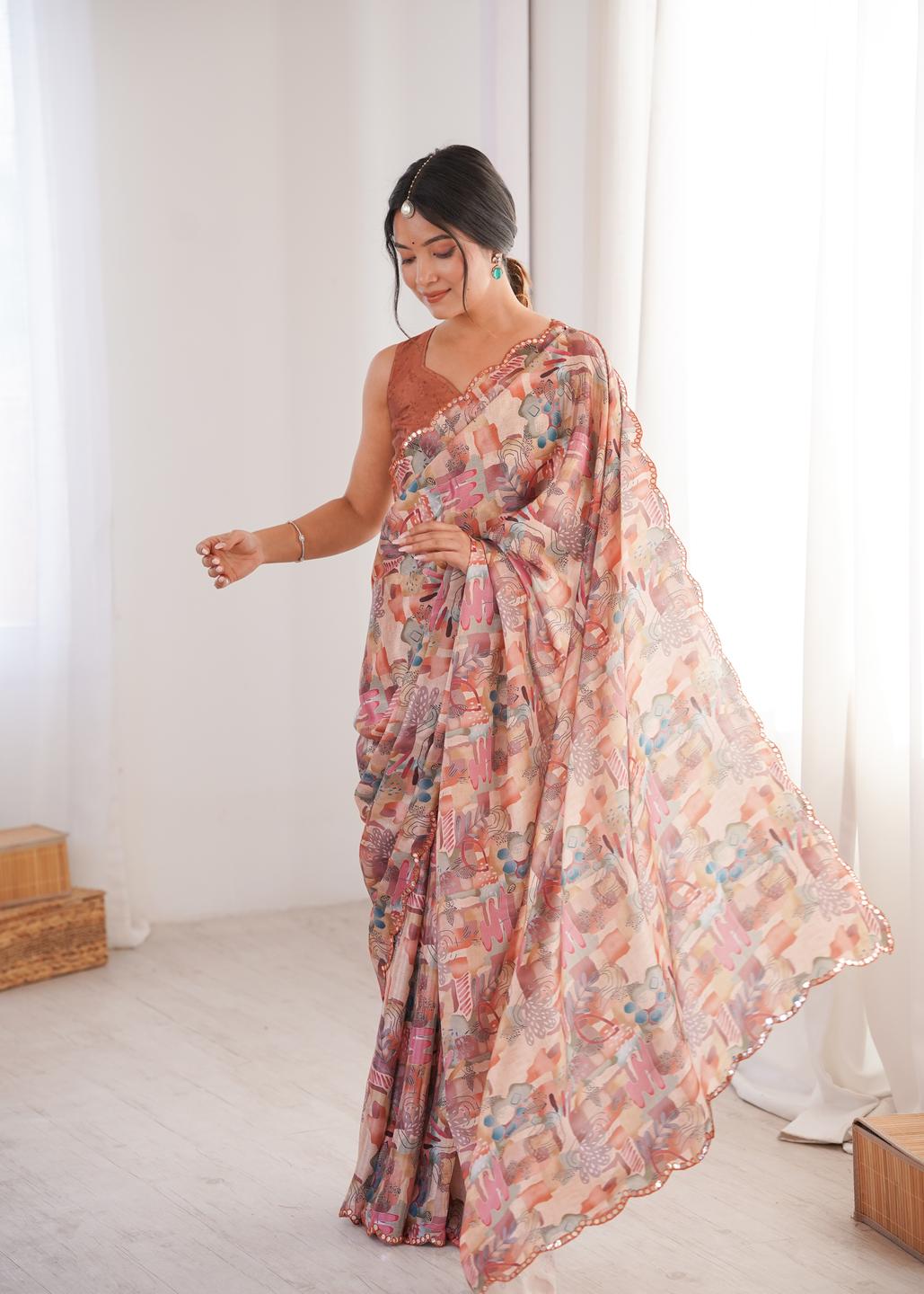 Urban Pallu Sequinned Silk Blend Fusion Saree