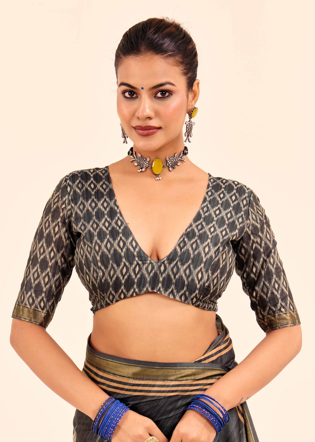 Urban Pallu Abstract Printed Silk Cotton Fusion Ikat Saree