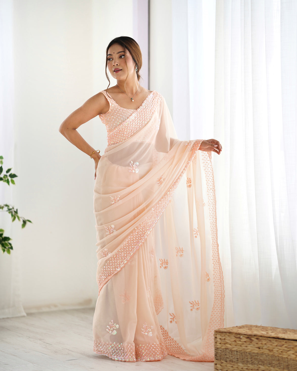 Urban Pallu Embroidered Poly Georgette Fusion Saree