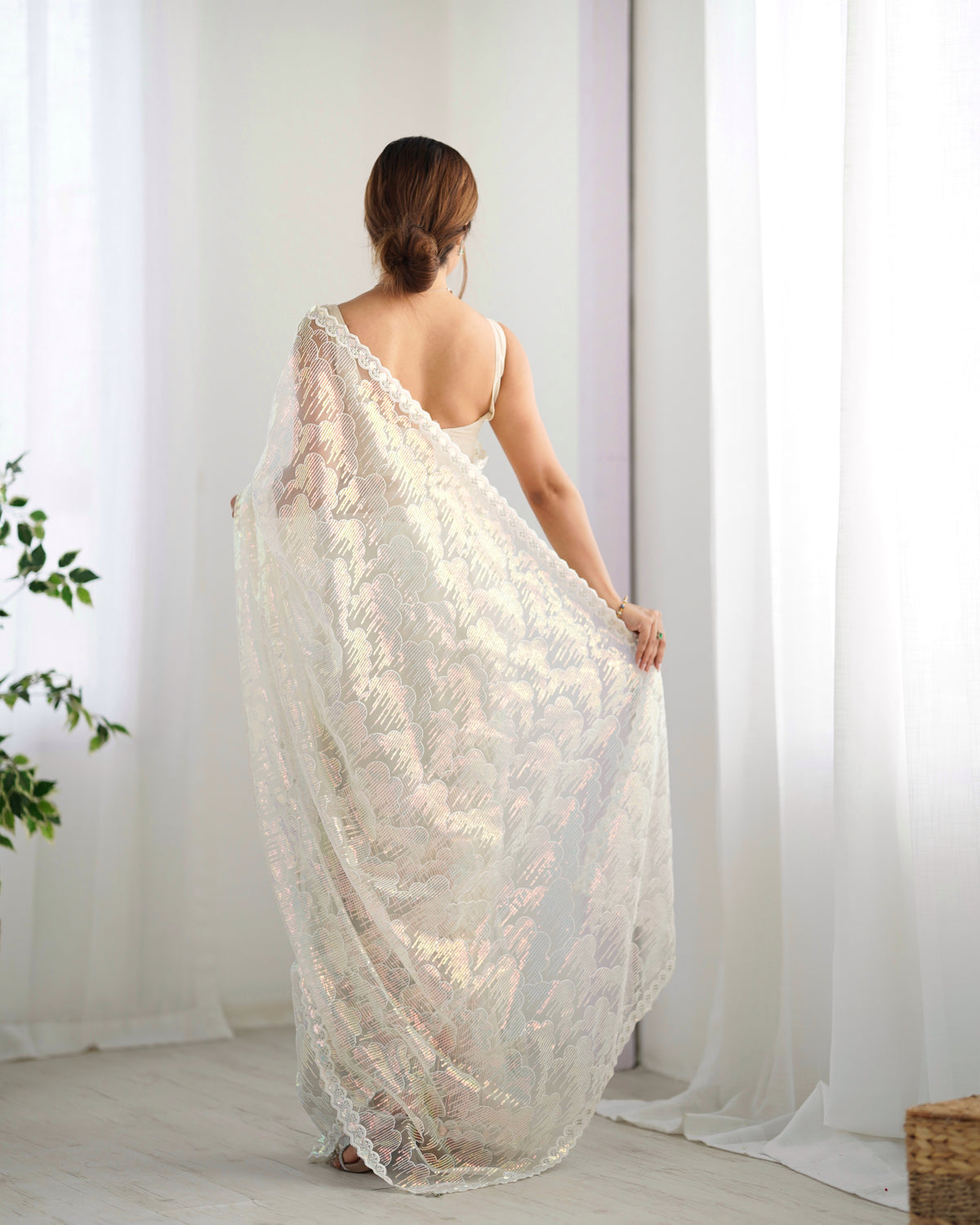 Urban Pallu Embroidered Net Festive Saree