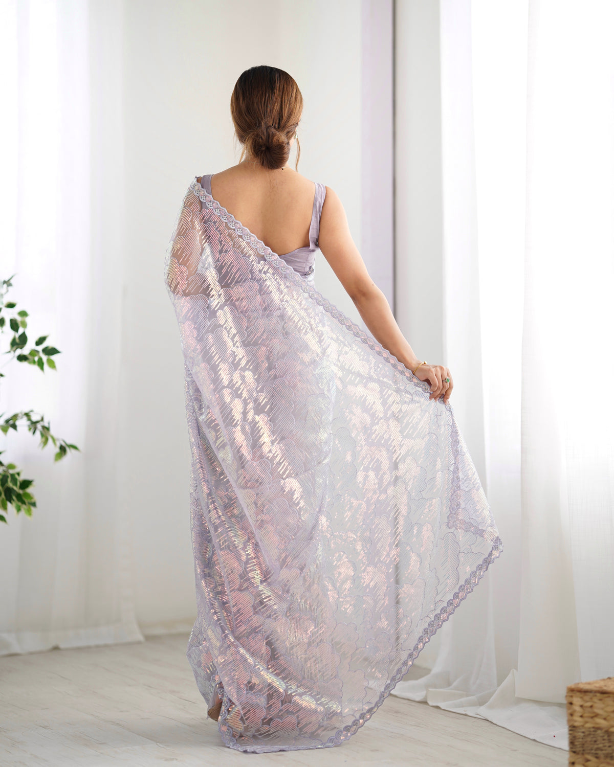 Urban Pallu Embroidered Net Festive Saree
