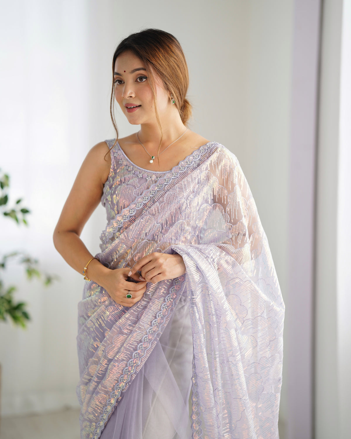 Urban Pallu Embroidered Net Festive Saree