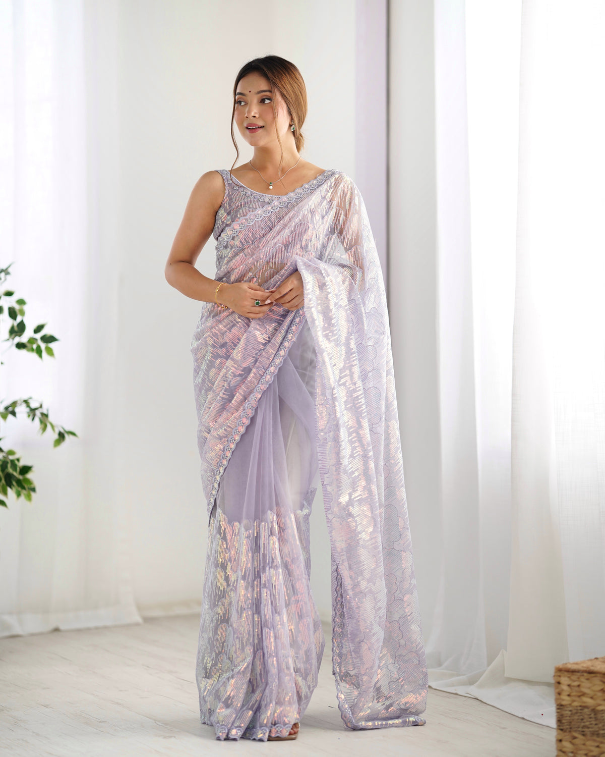 Urban Pallu Embroidered Net Festive Saree