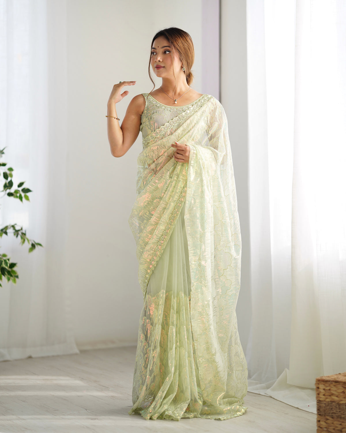 Urban Pallu Embroidered Net Festive Saree