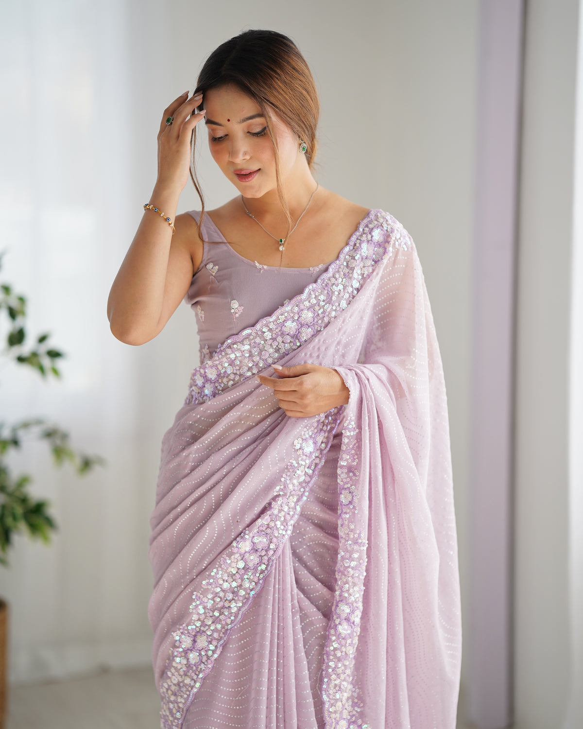 Urban Pallu Embroidered Poly Georgette Festive Saree