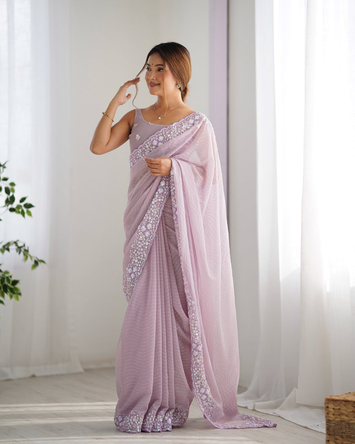 Urban Pallu Embroidered Poly Georgette Festive Saree
