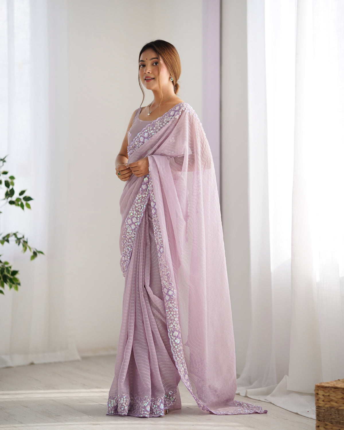 Urban Pallu Embroidered Poly Georgette Festive Saree