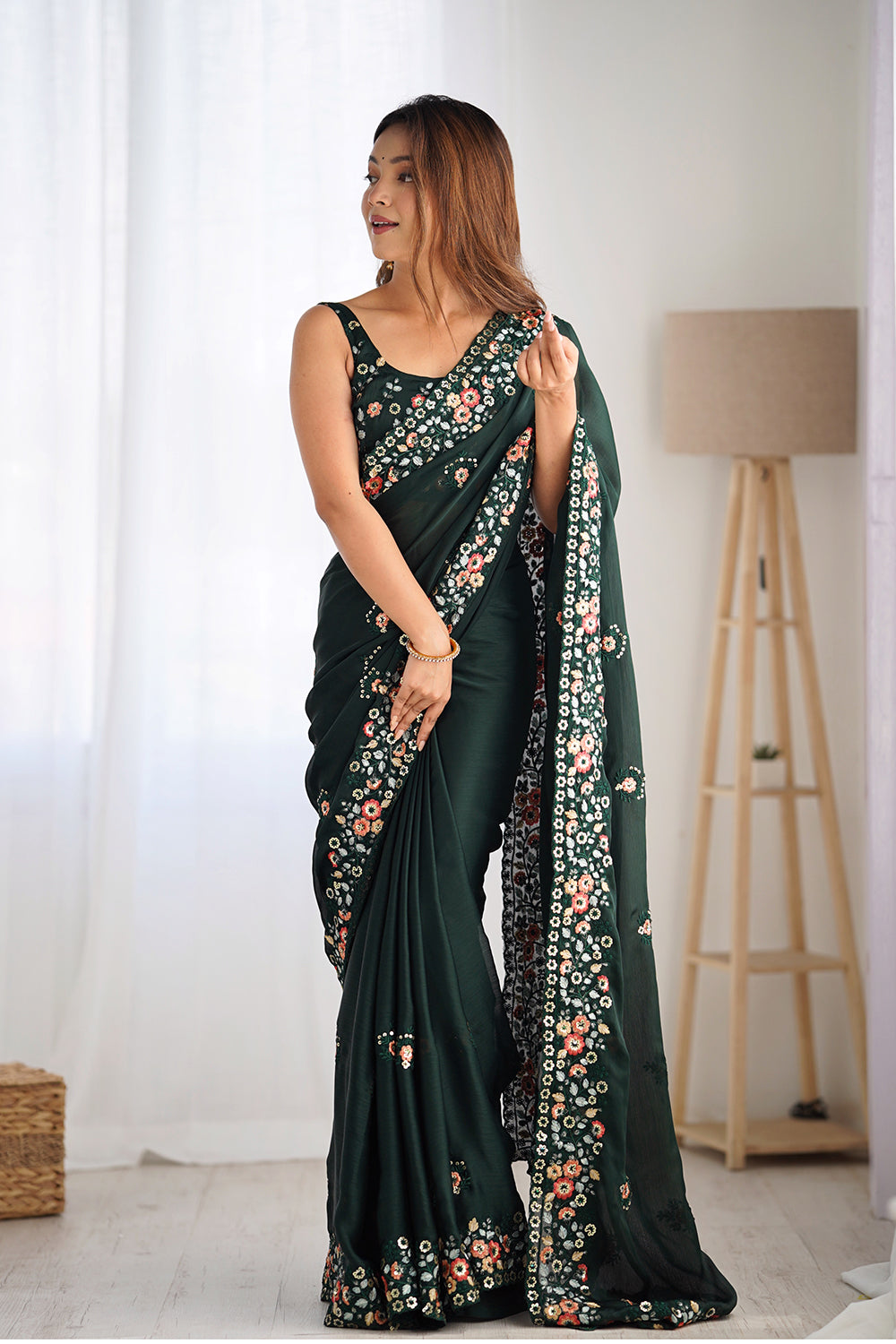 Urban Pallu Solid Poly Chiffon Festive Saree