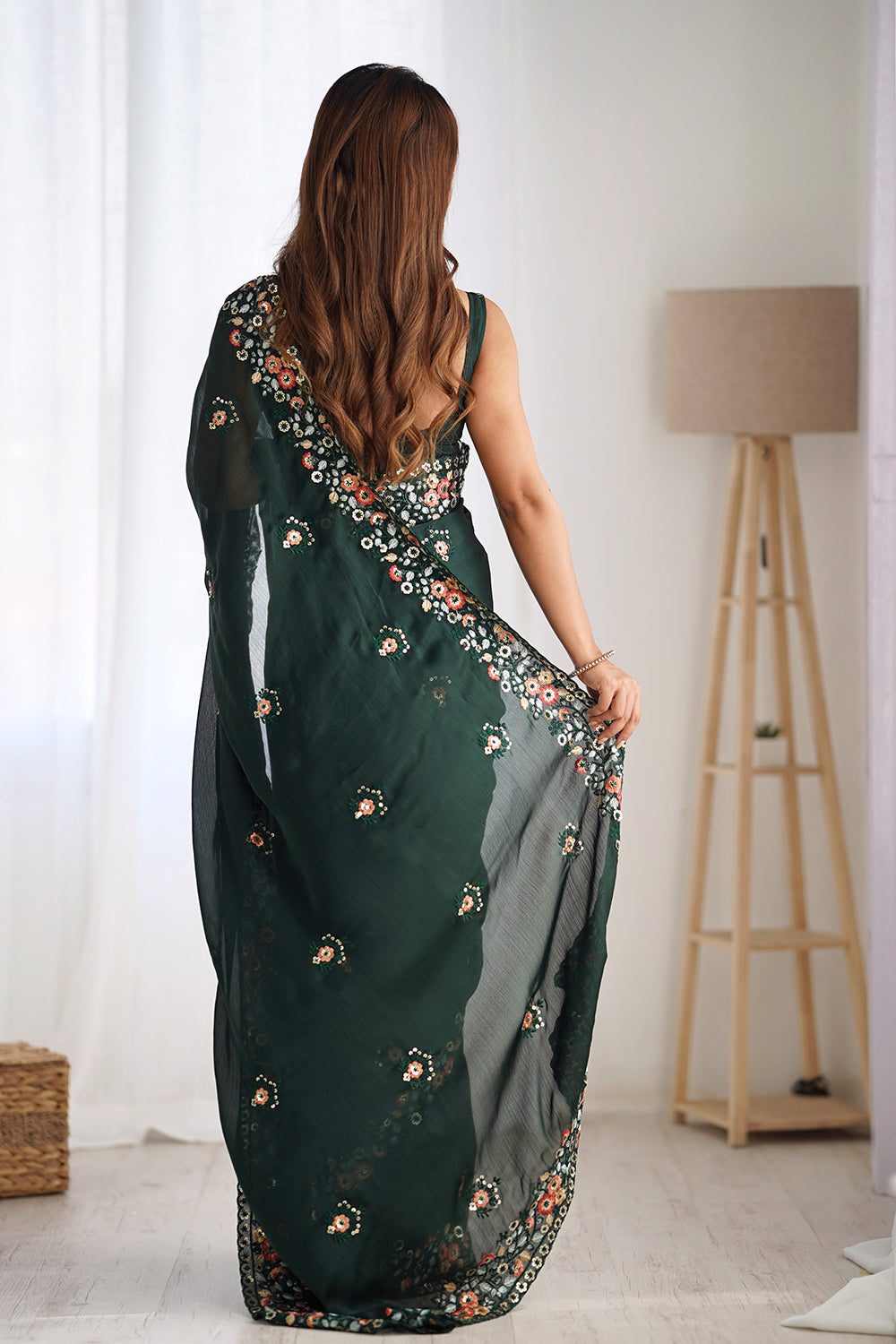 Urban Pallu Solid Poly Chiffon Festive Saree