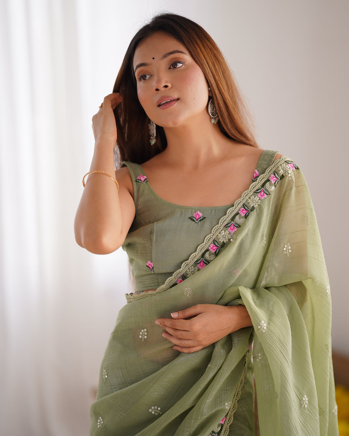 Urban Pallu Solid Organza Festive Saree