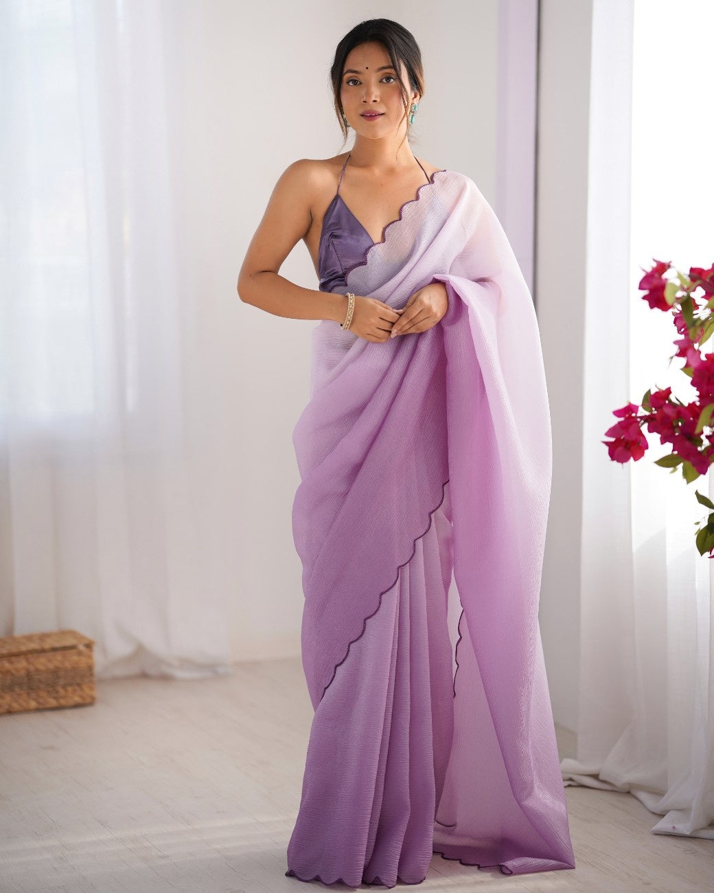 Urban Pallu Solid Silk Blend Party Saree