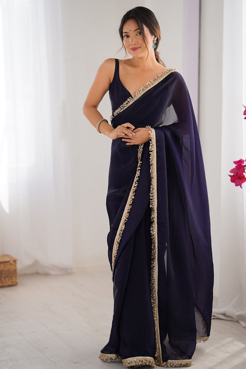 Urban Pallu Solid Poly Georgette Daily Saree