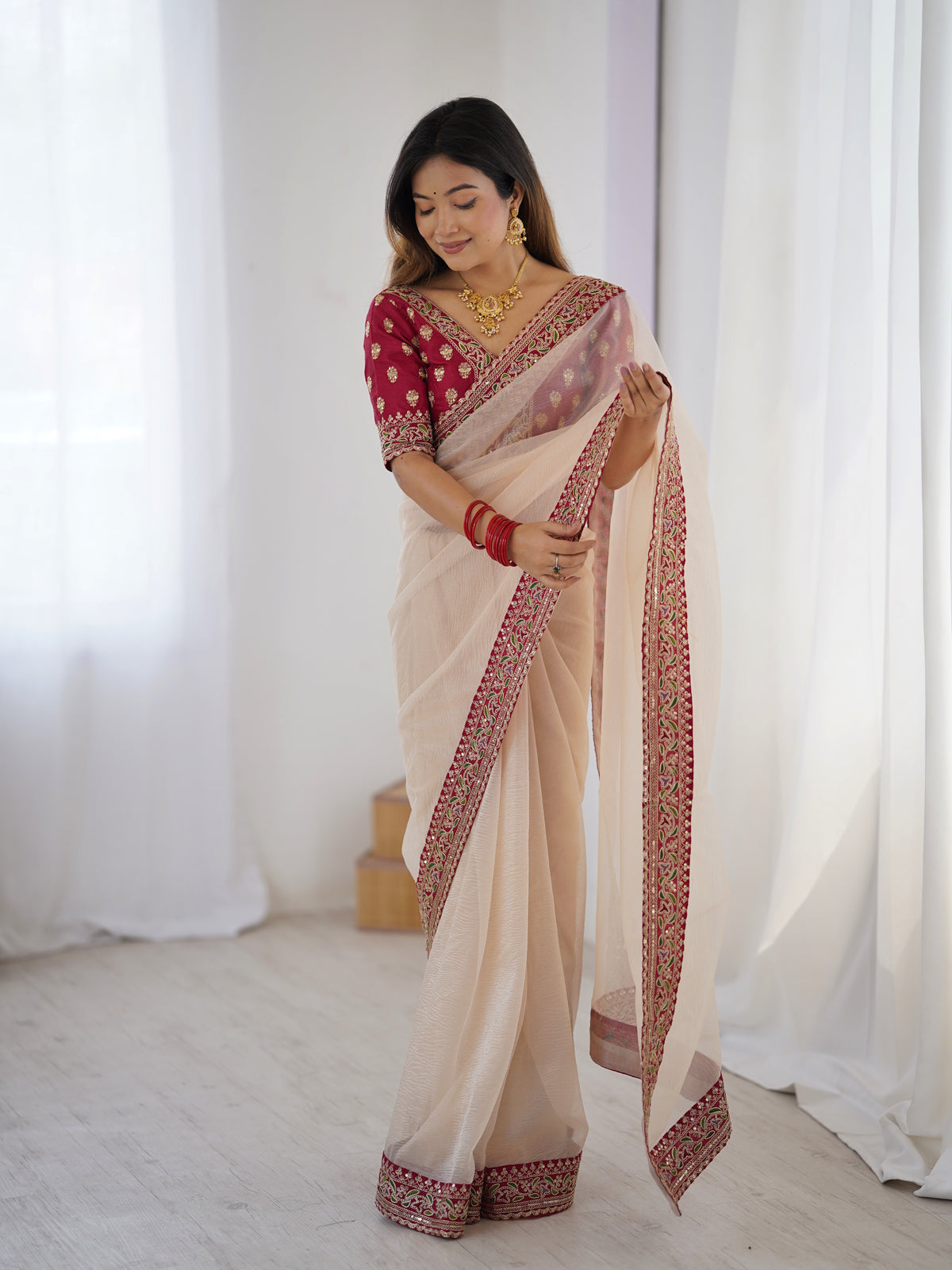 Urban Pallu Solid Organza Festive Saree