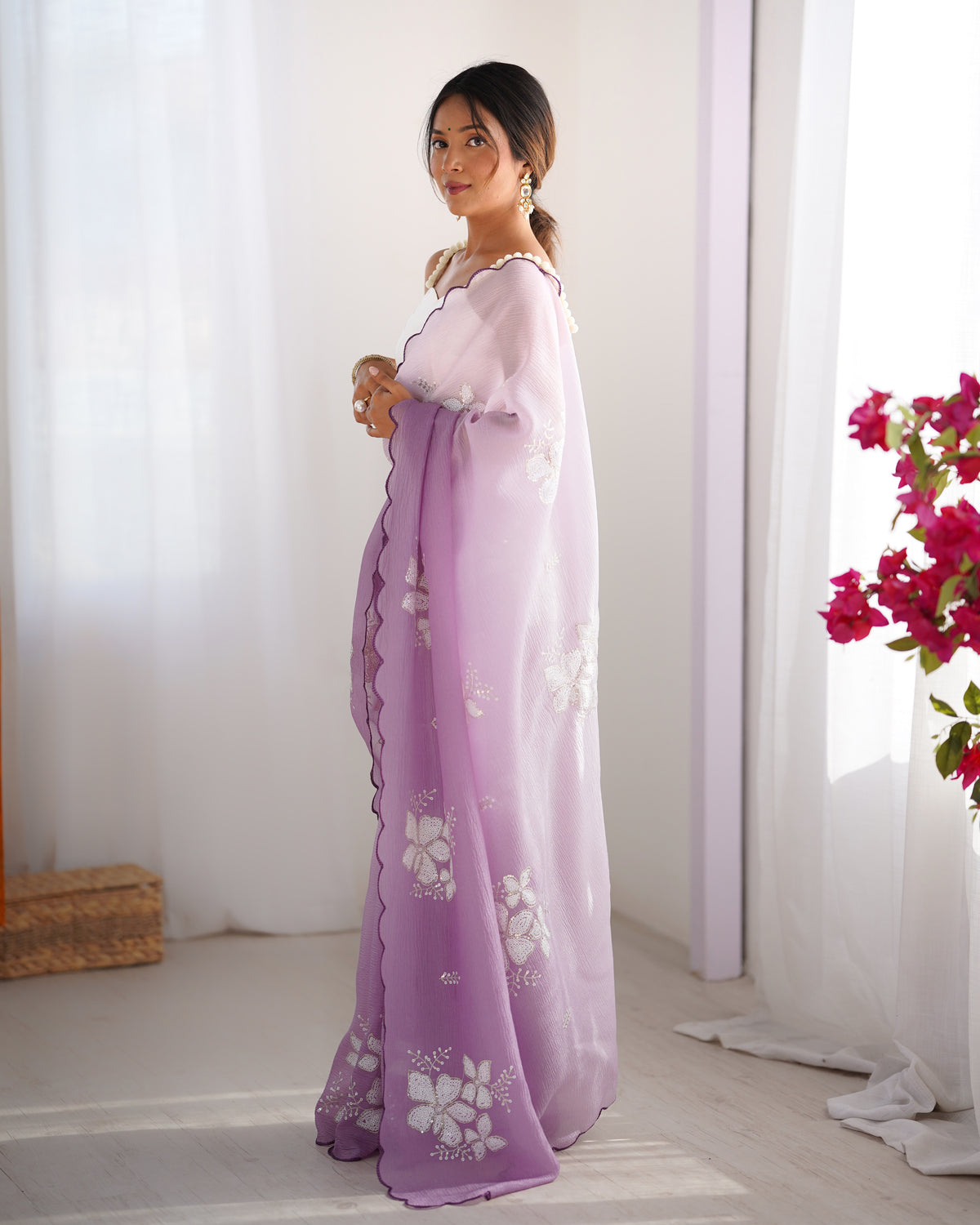 Urban Pallu Solid Organza Festive Saree