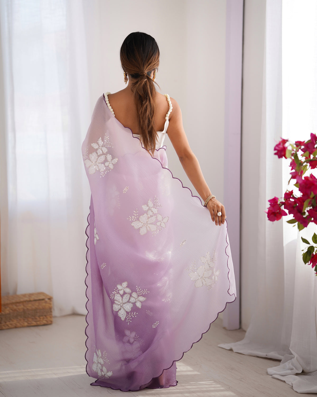 Urban Pallu Solid Organza Festive Saree