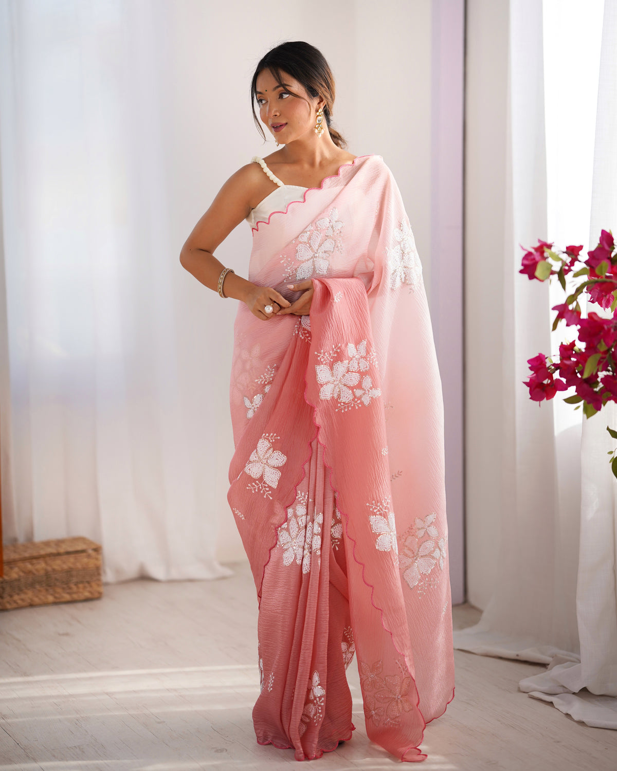 Urban Pallu Solid Organza Festive Saree