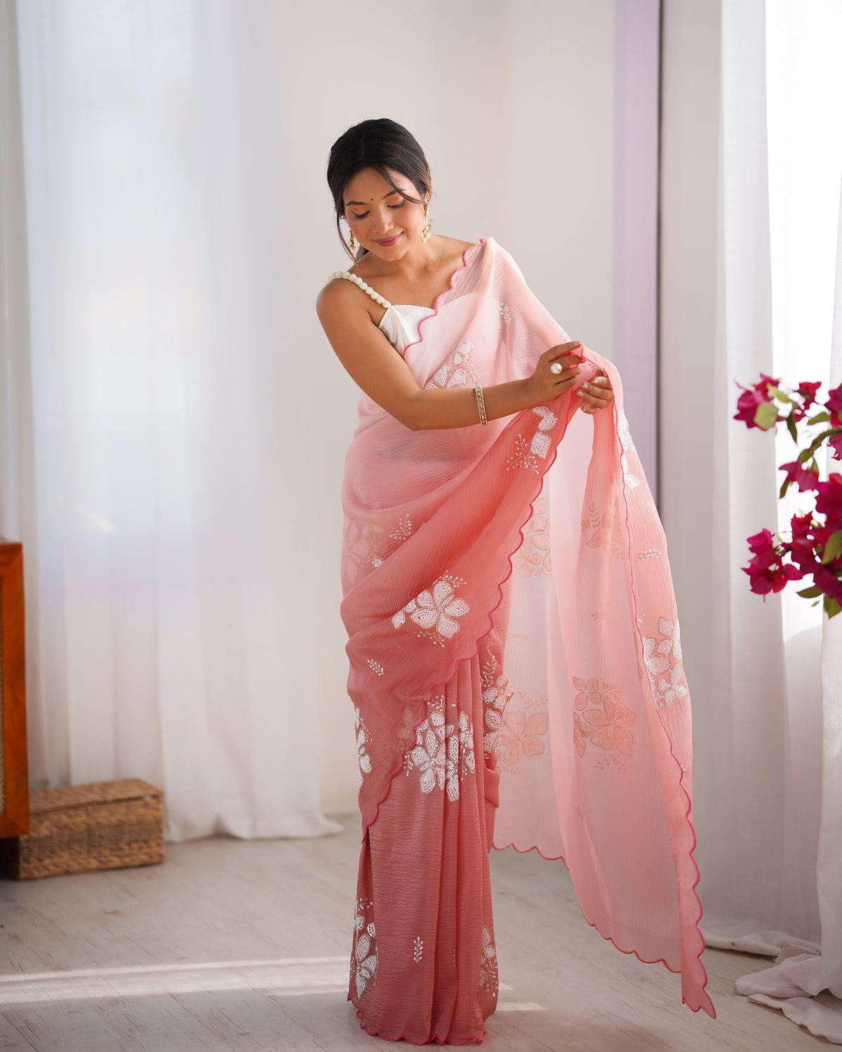 Urban Pallu Solid Organza Festive Saree