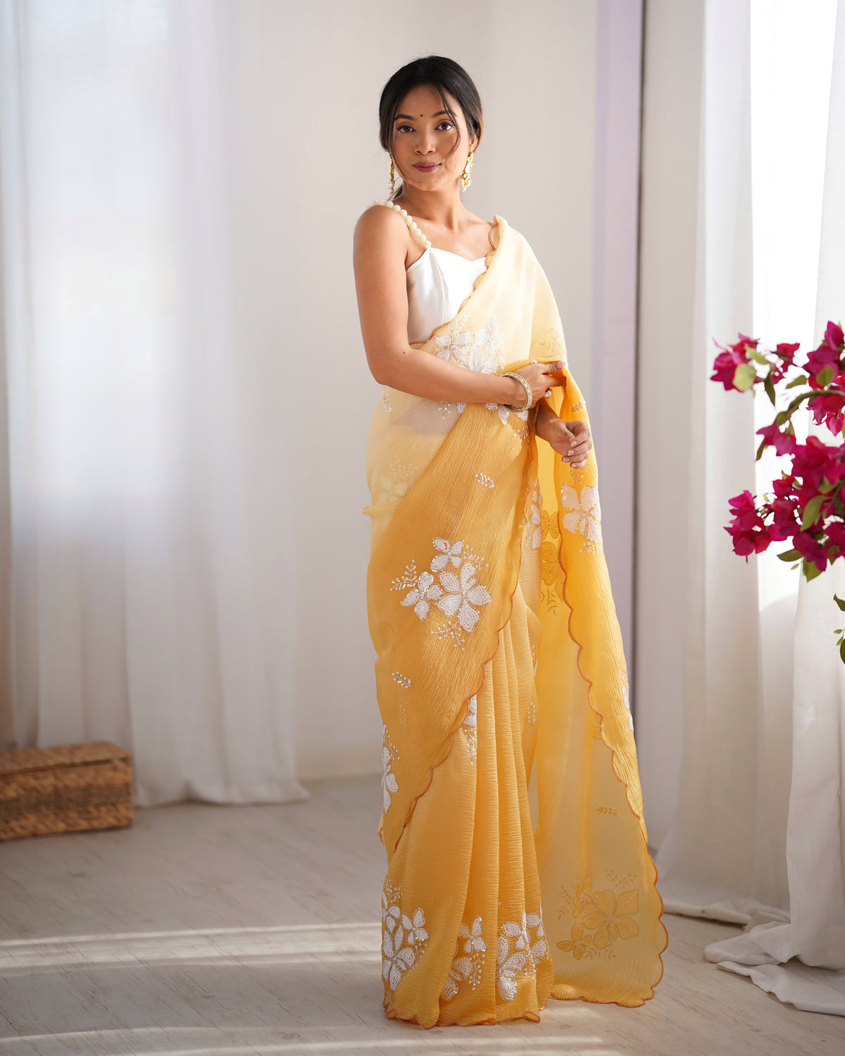 Urban Pallu Solid Organza Festive Saree