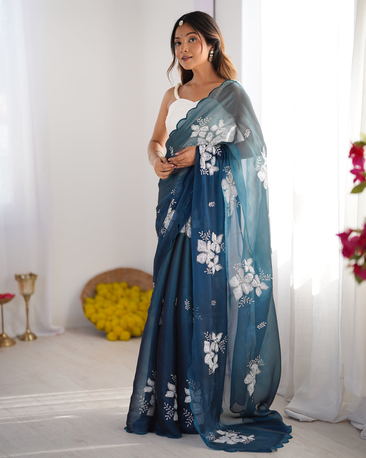 Urban Pallu Embroidered Organza Festive Saree